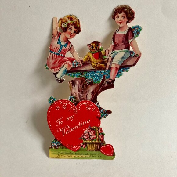 Vintage See-Saw Valentine Card Made in Germany Mechanical - Picture 1 of 8